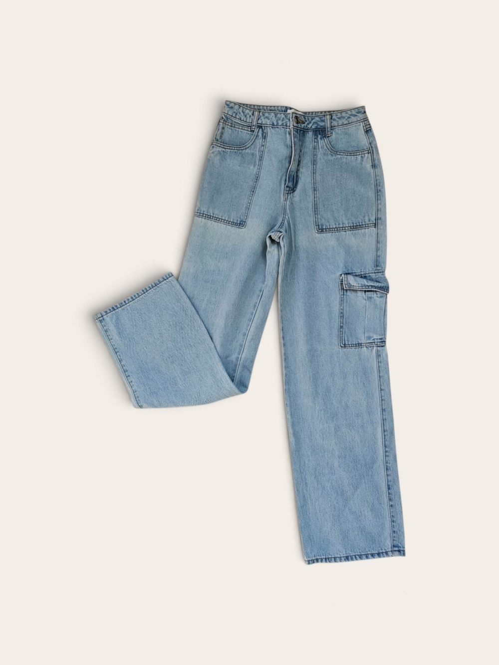 Forever 21 Light Wash Straight Leg Cargo Jeans Size 26
